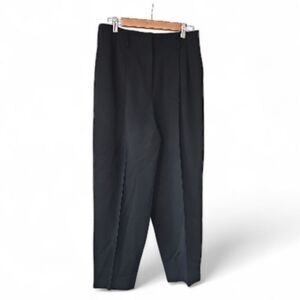 Liz Claiborne 100% Wool Pleated Trousers Petite 14 Black High Rise Quiet Luxury